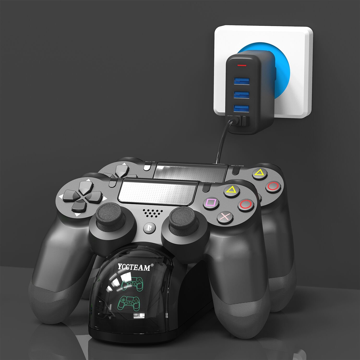 PS4 Controller Charger, Dual Shock USB Charger Charging Docking Station Stand for Sony Playstation 4 PS4/PS4 Slim/PS4 Pro Controller, Black