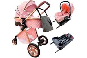 Zkiprm 3 in 1 Stroller, Portable Baby Stroller with Infant Carrier, 3-Mode Newborn Reversible Bassinet, One-Click Folding, Landscape High Aluminum Frame, Baby Carriage Combo for Infant (Pink Gold)