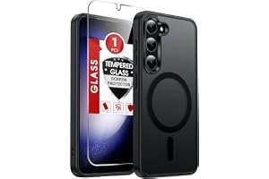 LeYi 适用于 Galaxy S23 手机壳:【256gb S 23 手机壳带屏幕保护膜适合 MagSafe 磁性,解锁新款 256gb S 23 坚固外壳 Funda para Galaxys23 5G 黑色
