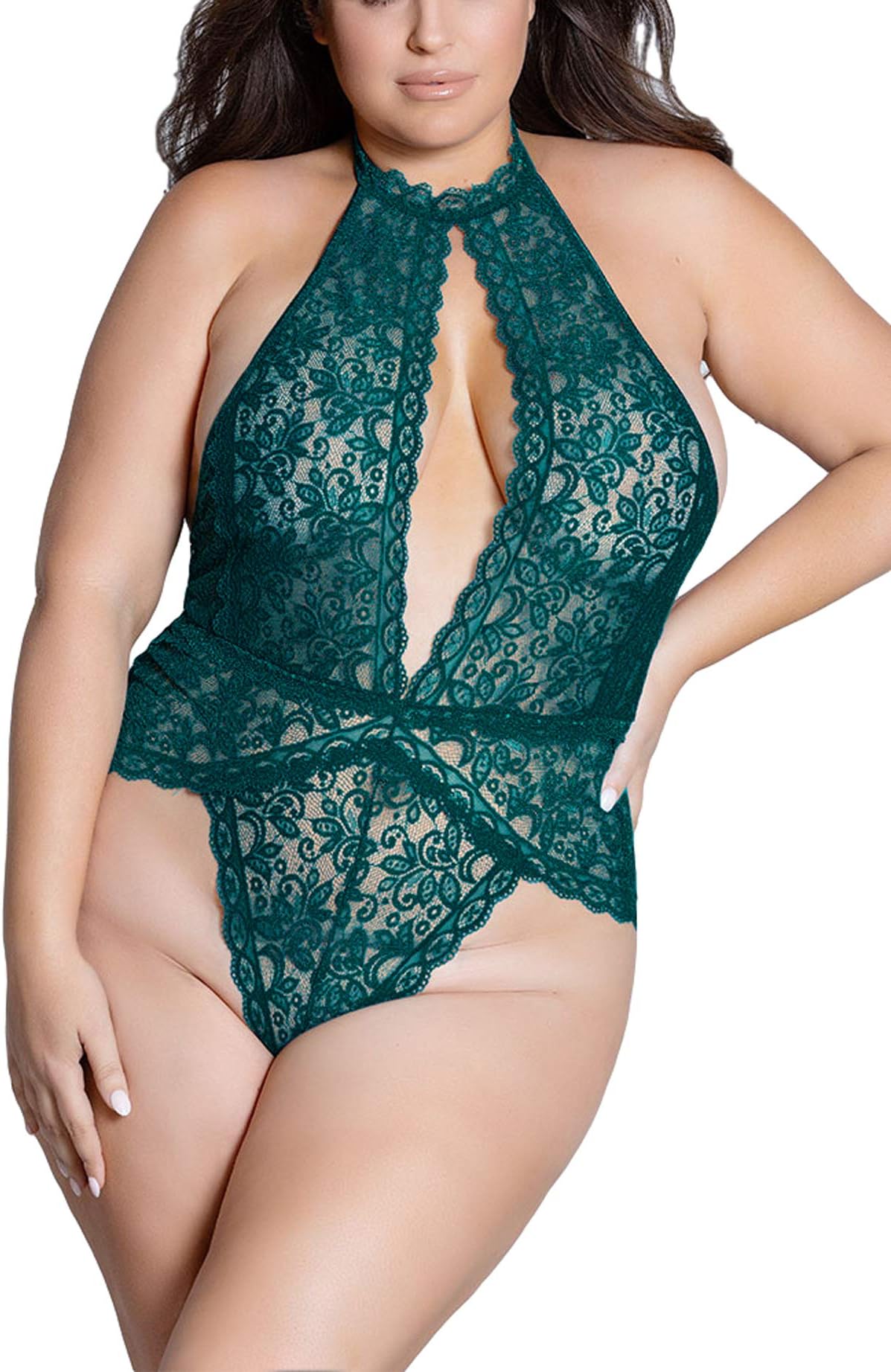 AnloveKiss Women Sexy Lingerie Nightie - Plus Size Lingerie Lace Babydoll Halter ChemisTeddy Bodysuit XL-4XL
