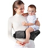 Grownsy Safety-Certified Baby Hip Seat Carrier for Babies &amp; Toddlers, Grey | Adjustable Waistband, Multiple Storage Pockets, Breathable Fabric, Ergonomic Hip Supports up to 50 lbs, Ages 0-36 Months