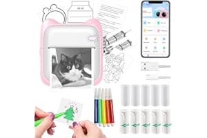 FasionMior Mini Printer Sticker Maker, Portable Thermal Sticker Printer, Bluetooth Inkless Pocket Printer Compatible with iOS & Android, Inkless Printer Mini with 10 Rolls Paper & 5 Color Pens
