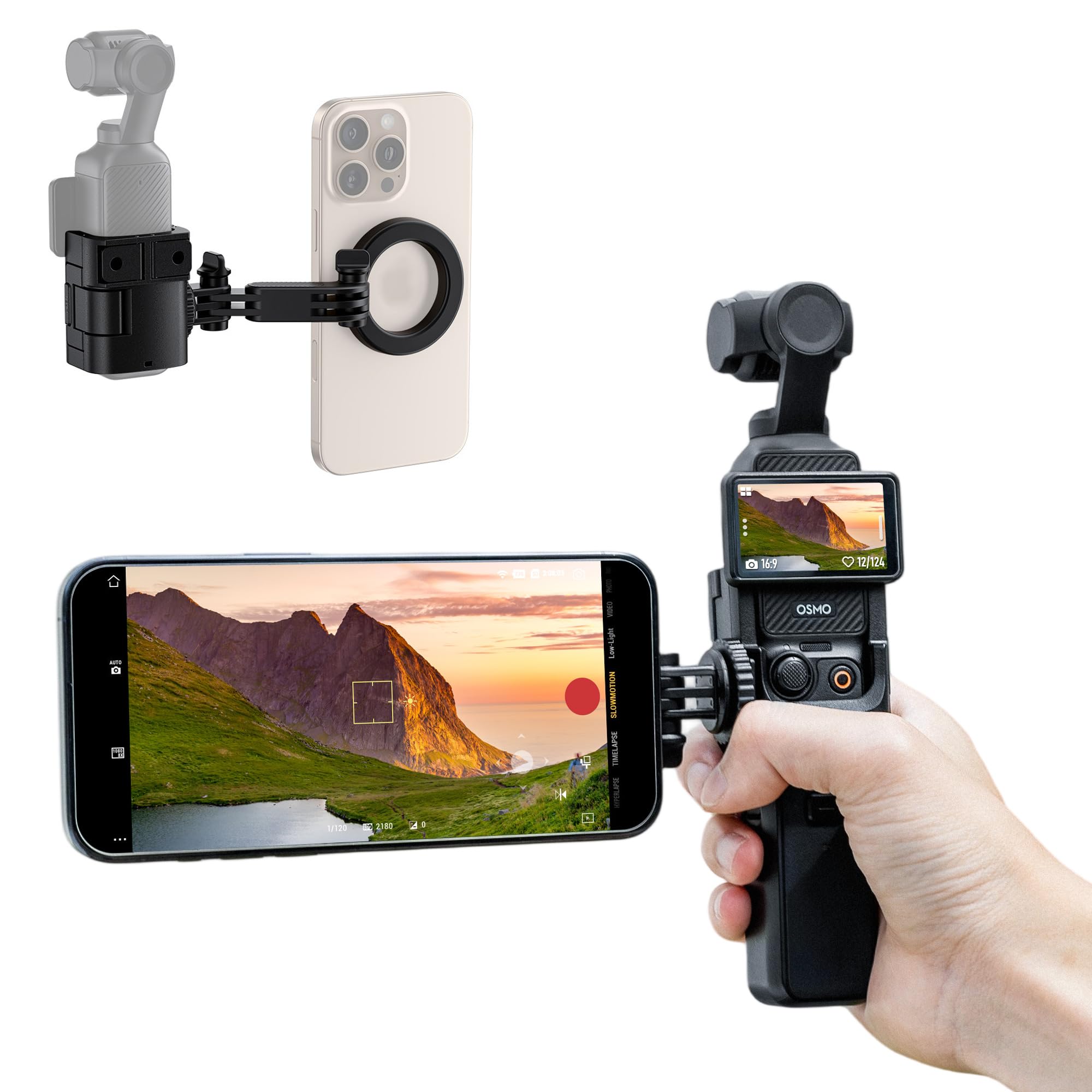 Photo 1 of JJC Pocket 3 Magnetic Phone Holder for DJI Osmo Pocket 3 & Xtra Muse Accessories, Detachable Expansion Adapter Compatible with Magsafe Cell Phones/Case, Folding 2-Fingers for Tripod & Extension Rod