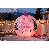LANGXUN 8ft Pink Christmas Ball Inflatable Outdoor Indoor Decor, Giant Blow Up IP44 Weatherproof Xmas Decorations for Yard, Built-in 7-Color LED Rotating Light for Gardern Lawn Winter Holiday