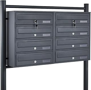 BITUXX® Stand-Briefkastenanlage Postkasten Letterbox Mailbox Doppelt mit 8 Fächer Dunkelgrau Anthrazit