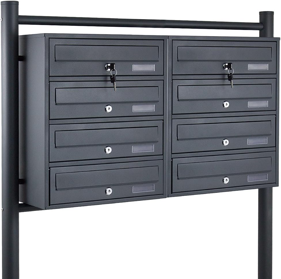 BITUXX® Stand-Briefkastenanlage Postkasten Letterbox Mailbox Doppelt mit 8 Fächer Dunkelgrau Anthrazit