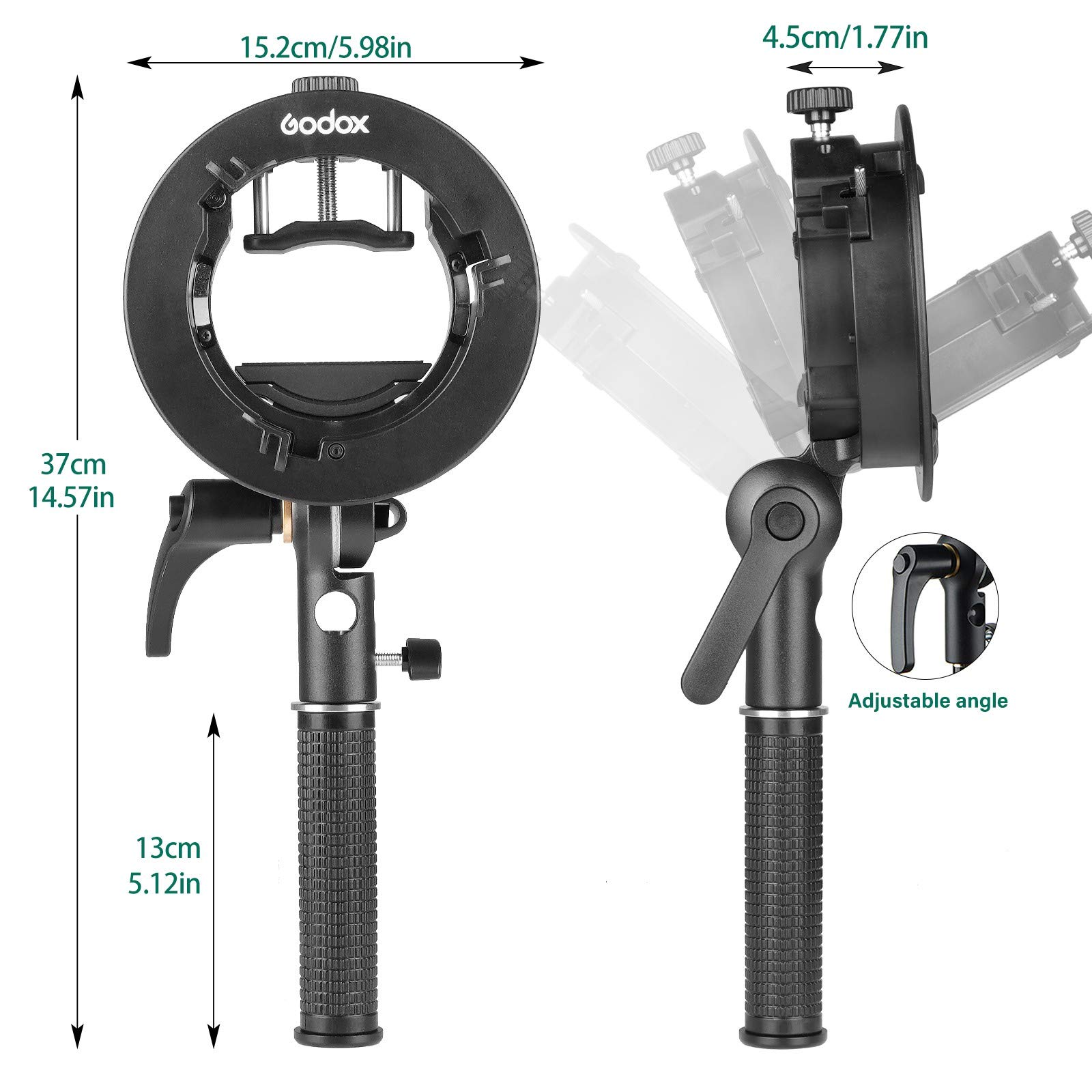 GODOX S2 Speedlite Bracket Bowens Mount Holder + Cold Shoe Flash Mount for Godox V1 Series, AD200Pro, AD200, AD400Pro, V860II Series, TT350 TT685 TT600 Series Flash