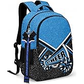 HJKLONE Cheer Backpack with Ribbon Keychain, Glitter Cheerleading Backpack for Women, Cheerleader Gifts (Blue)