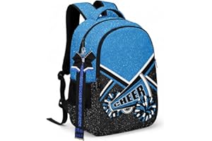 HJKLONE Cheer Backpack with Ribbon Keychain, Glitter Cheerleading Backpack for Women, Cheerleader Gifts (Blue)