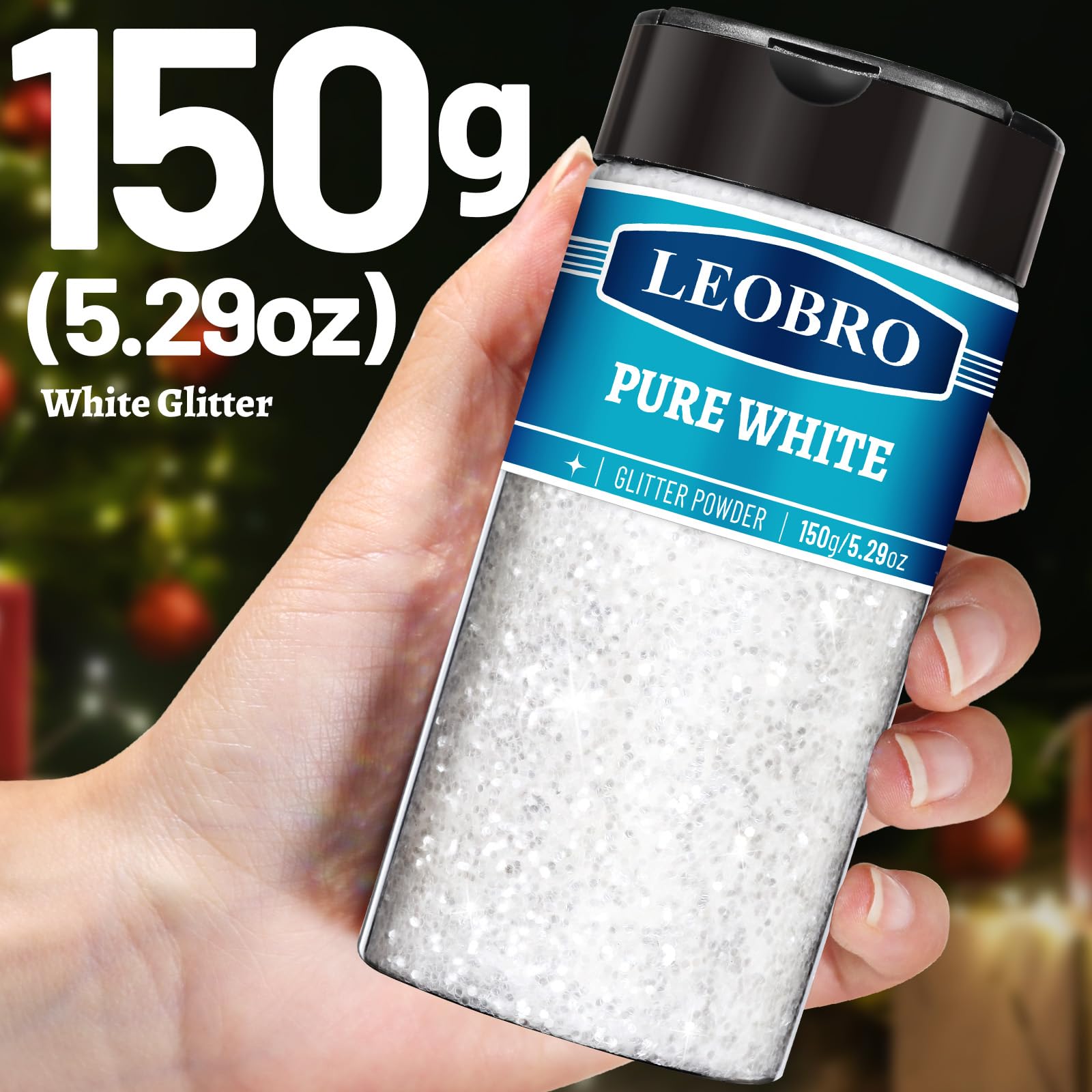 LEOBRO White Glitter, 150g/5.29oz Snow Chunky Glitter for Crafts, Resin, Clear Snow White Flakes, for DIY Tumbler, Hair Face Body Art, Party Christmas Decorations, 1/24