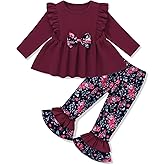 WESIDOM Toddler Girl Clothes Ruffle Shoulder Top+Floral Pants 1-6T Toddler Girls Outfits 2 Piece Sets