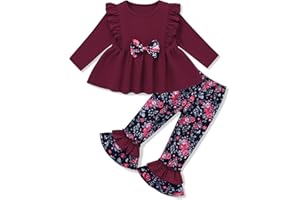 WESIDOM Toddler Girl Clothes Ruffle Shoulder Top+Floral Pants 1-6T Toddler Girls Outfits 2 Piece Sets