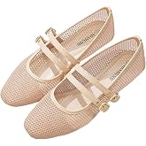 BEAUDRM Women's Polka Dots Mesh Ballet Flats Cute Lace Ballerina Flats | Closed Toe, Square Maryjane Flat, Dressy Casual Work Shoes, Leopard, Lace, Floral, Wedding