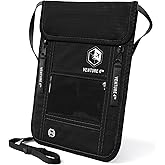 VENTURE 4TH Neck Wallet for Women & Men – RFID Blocking Passport Holder for Travel, Hidden Neck Pouch with 6 Compartments, Slim Lightweight Travel Organizer with Adjustable Strap (Pure Black)