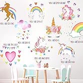 Epakh 9 Pieces Unicorn Wall Decals Stickers Unicorn Room Decor for Girls Bedroom Rainbow Posters Stickers Removable Inspirational Wall Decals for Little Girls Kids Birthday Party Baby Nursery