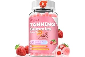 SijiGood Tanning Gummies - Sugar Free Daily Tanning Gummies for Woman & Men, Self Tanning Melanin Supplements with Lycopene & Astaxanthin for Skin Health, Strawberries Flavor, 60 Count
