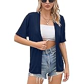 Iandroiy Women's Lightweight Open Front Cardigans Casual Short Sleeve Blouse Tops