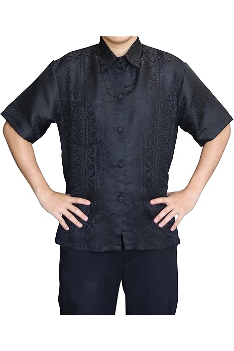 Pineapple Button Up Shirt Men RaanPahMuang Thai Silk Shirt