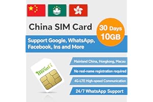 MEWFI China SIM Card for Mainland China, Hongkong, Macau, Easy Activation & 24/7 Whatsapp Support, 4G,Support Google, Facebook, Whatsapp, Instagram and More (30 Days 10GB - Activation Required)