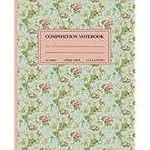 Vintage Green and Pink Floral Composition Notebook - Aesthetic College Ruled Journal for Writing, Planning and Note-Taking, Perfect for School and Work | 7.5 x 9.25 in 110 Pages |