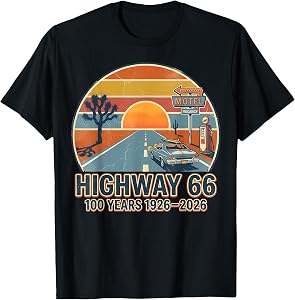 Highway 66 100 Years 1926-2026 Classic Car Lover Anniversary T-Shirt