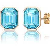 Austrian Crystal Octagon Stud Earrings for Women Fashion 925 Sterling Silver Hypoallergenic Jewelry