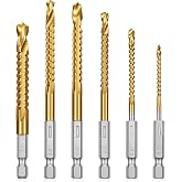 Titanium Drill Bit Set, 6 Pcs 3-8mm Titanium Coated HSS Serrated Side Cutting Drill Bit for Metal Wood Plastic Hole, Woodworking Tools