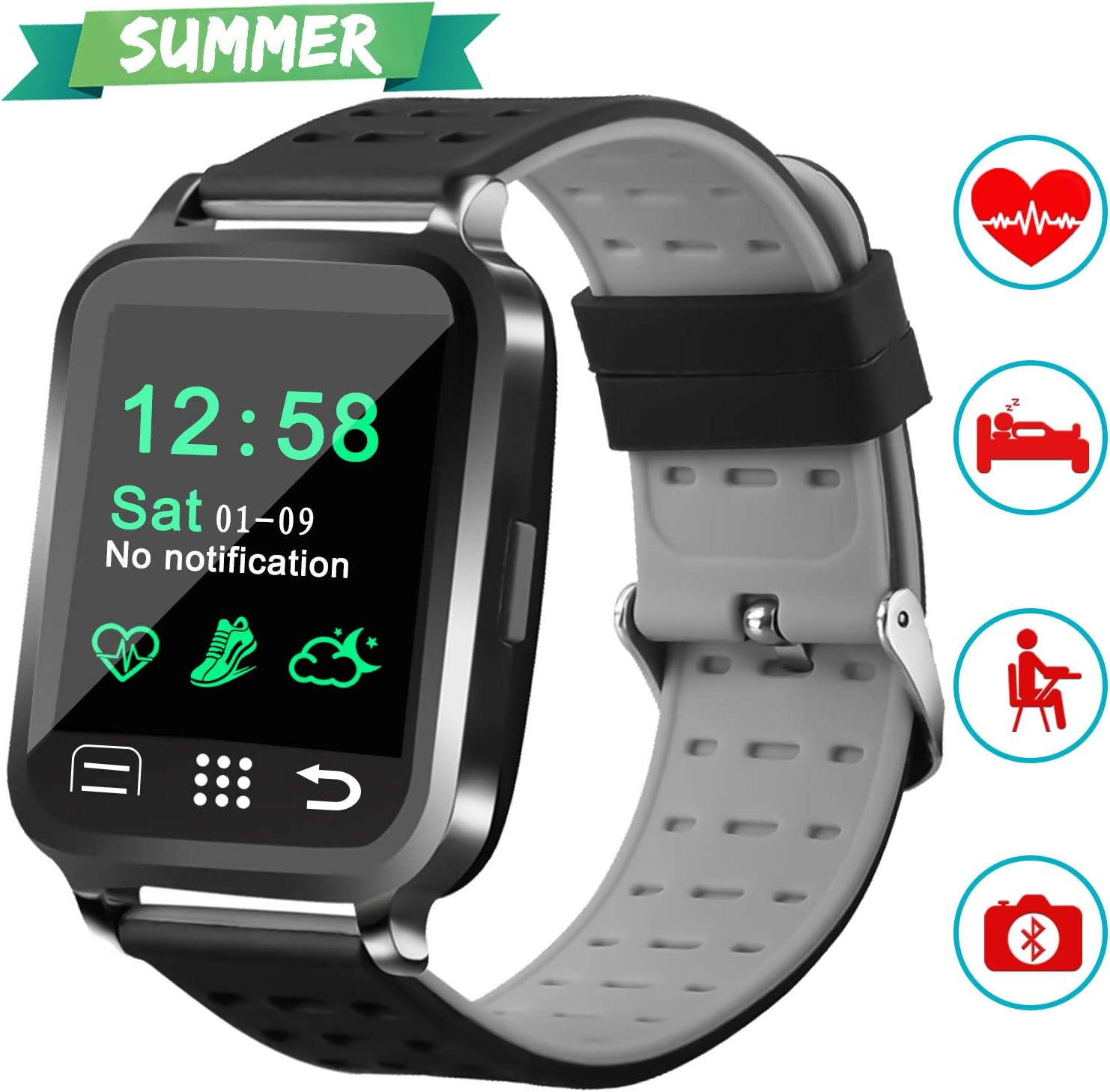 1.54" Smart Watch Health Fitness Tracker with Blood Pressure Heart Rate Monitor Watch Men Women Outdoor Activity Sports Smart wristband Calorie Pedometer Call SMS Camera Music Touchscreen Smartwatch