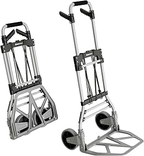 ATHLON TOOLS Aluminium Schwerlast-Sackkarre klappbar | Große leichtgängige Räder mit Soft-Laufflächen | inkl. 2 Expanderseilen | Farbe: schwarz + alu