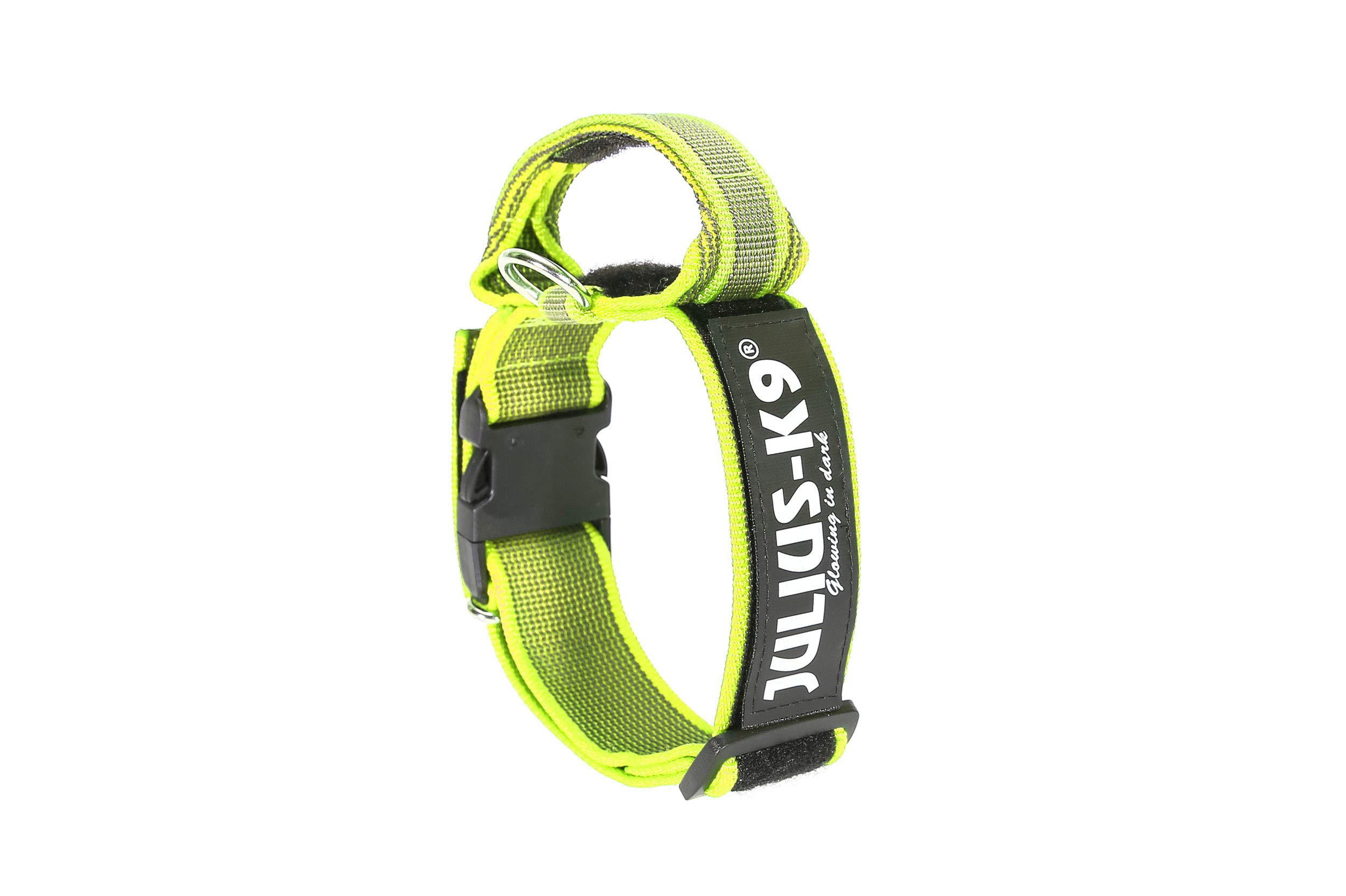 Julius-K9 Color and Gray Collar with Handle and Interchangeable Patch, 50 mm (49-70 cm), Neon-Gray