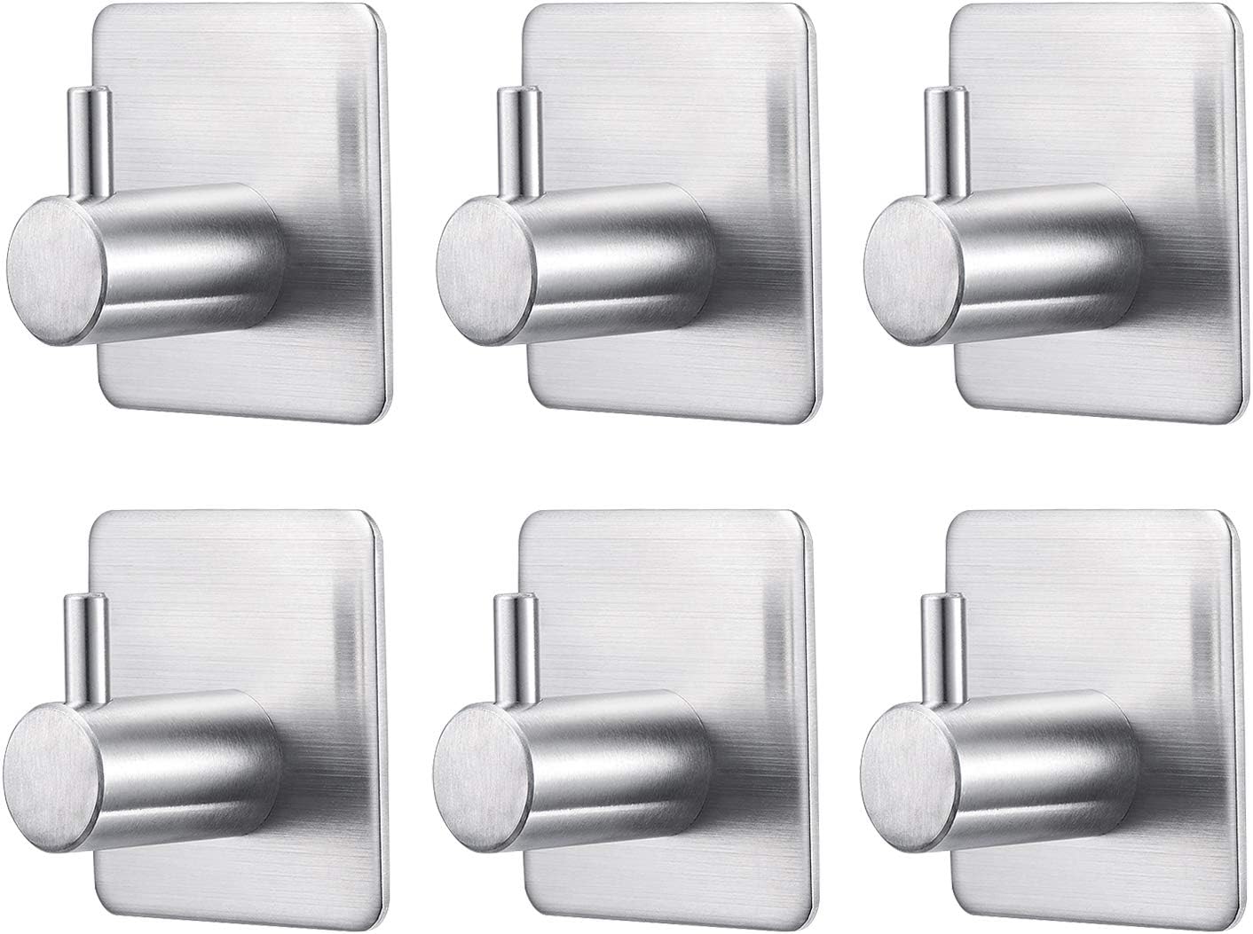 CaKoo Adhesive Hooks, Stainless Steel Adhesive Wall Hooks, 6 Pack Waterproof Adhesive Hooks Heavy Duty Great for Kitchen Bathroom. (Stainless Steel)