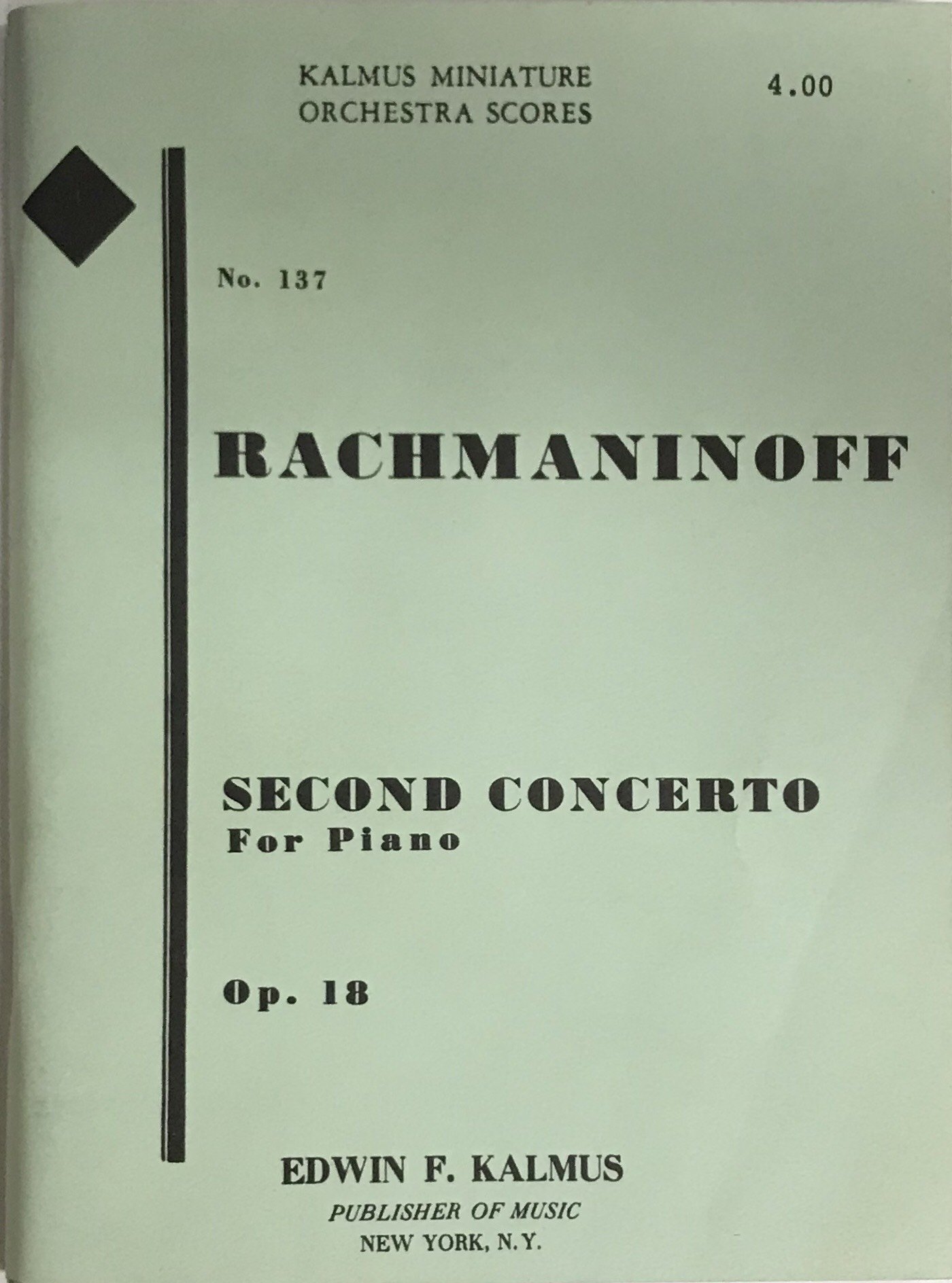 S Rachmaninoff Op 18 Second Concerto For Piano Kalmus Miniature Orchestra Scores No 137 本 通販 Amazon