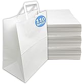 Reli. 110 Pack | 10''x5''x13'' | White Paper Bags w/Handles | Ideal for Gifts, Shopping Bags, Retail/Merchandise, Grocery, To Go/Take Out with Flat Handles