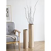 Sziqiqi Tall Gold Floor Vase: Set of 2 Woven Texture Metal Cylinder Vases Extra Large Decorative Standing Vase - 27.6/21.7in Vintage Vases Home Decor for Living Room Bedroom Home Corner Indoor Office