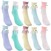 Mikovivi 5 Pairs Hand Holding Sock, Funny Magnetic Cartoon Big Eyes Holding Hands Sock Cute Silly Stocking for Women Men Friend Couple