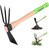 WORKPRO 2-in-1 Garden Hoe and Cultivator Rake with 14" Wooden Handle | Sharp Hoe Blade &amp; Sturdy 3 Claw Tiller, Heavy Duty Gardening Hand Tools for Digging, Loosening Soil, Weeding