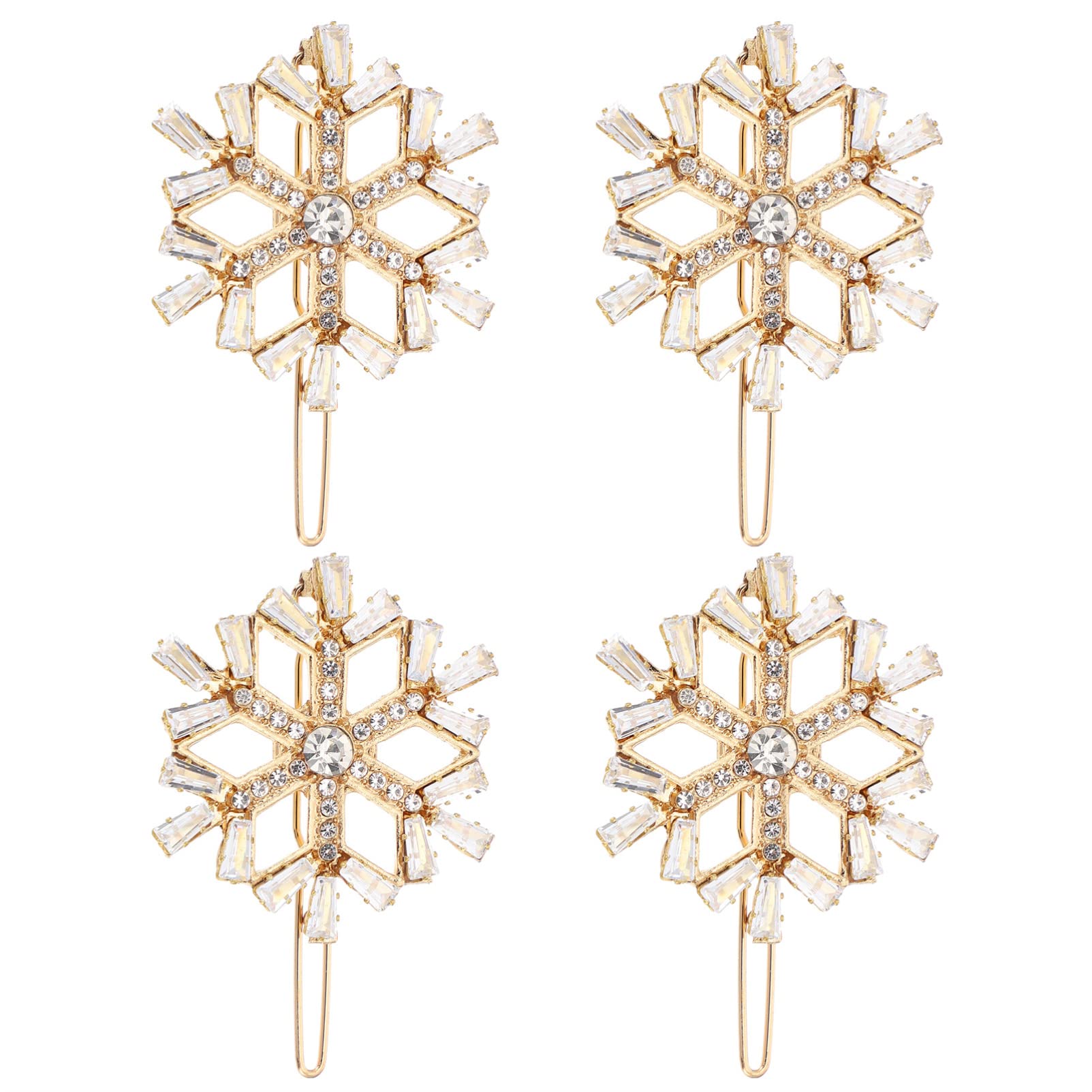Lurrose 4Pcs Snowflake Hair Clips Crystal Hairpins Alloy Bobby Pins Hair Accessories Christmas Party Hair Decoration Headwear for Women Girls