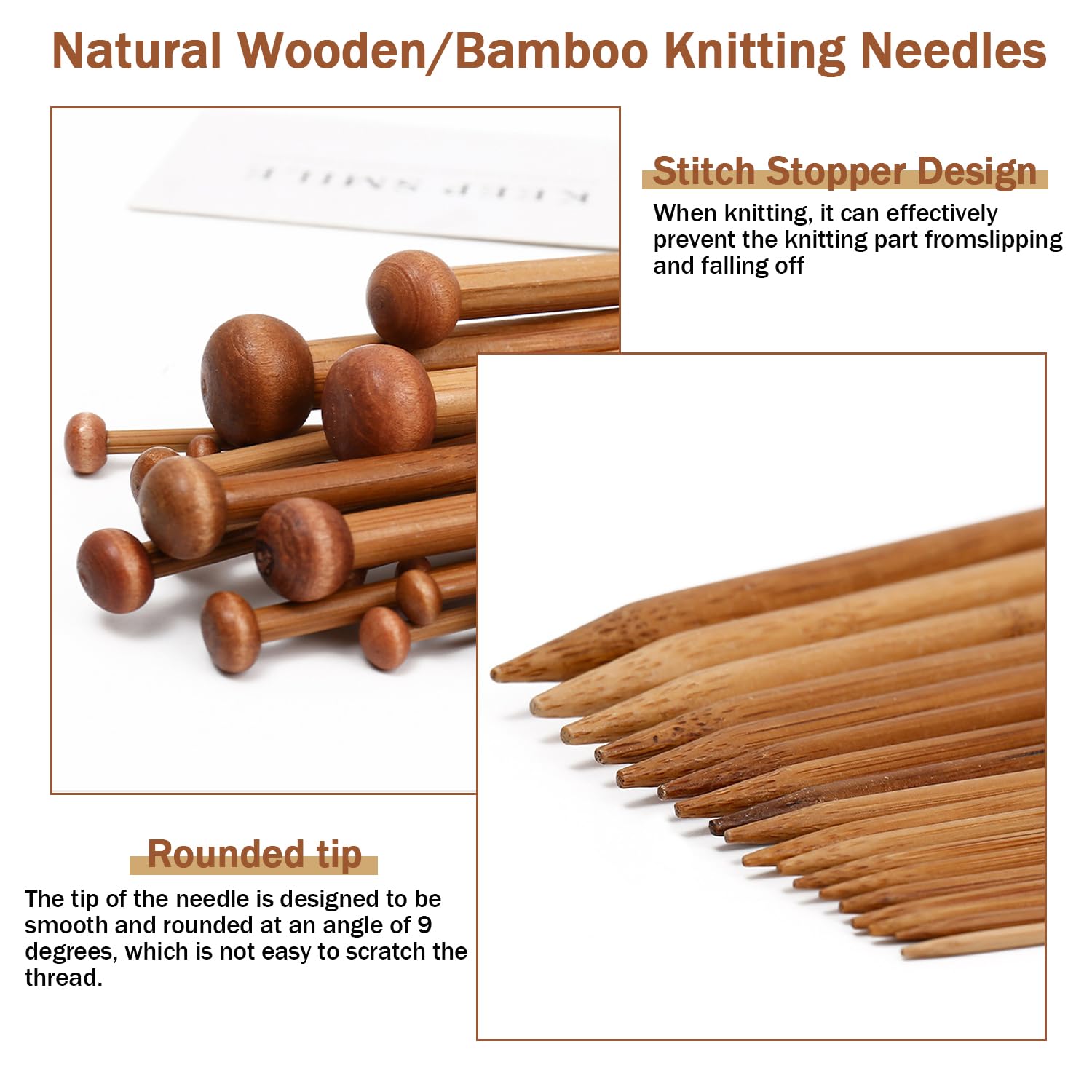 7 Pairs Bamboo Knitting Needles Set, Bamboo Natural, Long Wooden Knitting Needles, Single Point Straight Wood Needles, Wooden Knitting Needles for Beginners for Making Sweater, Shawl, Scarf