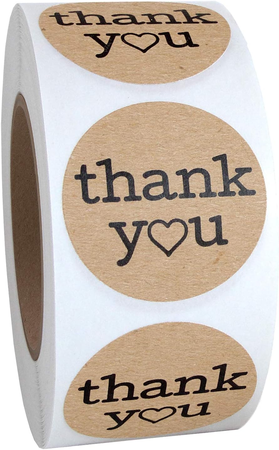 1.25 Inch Round Thank You Labels with Heart, Kraft Color, 500 Stickers……