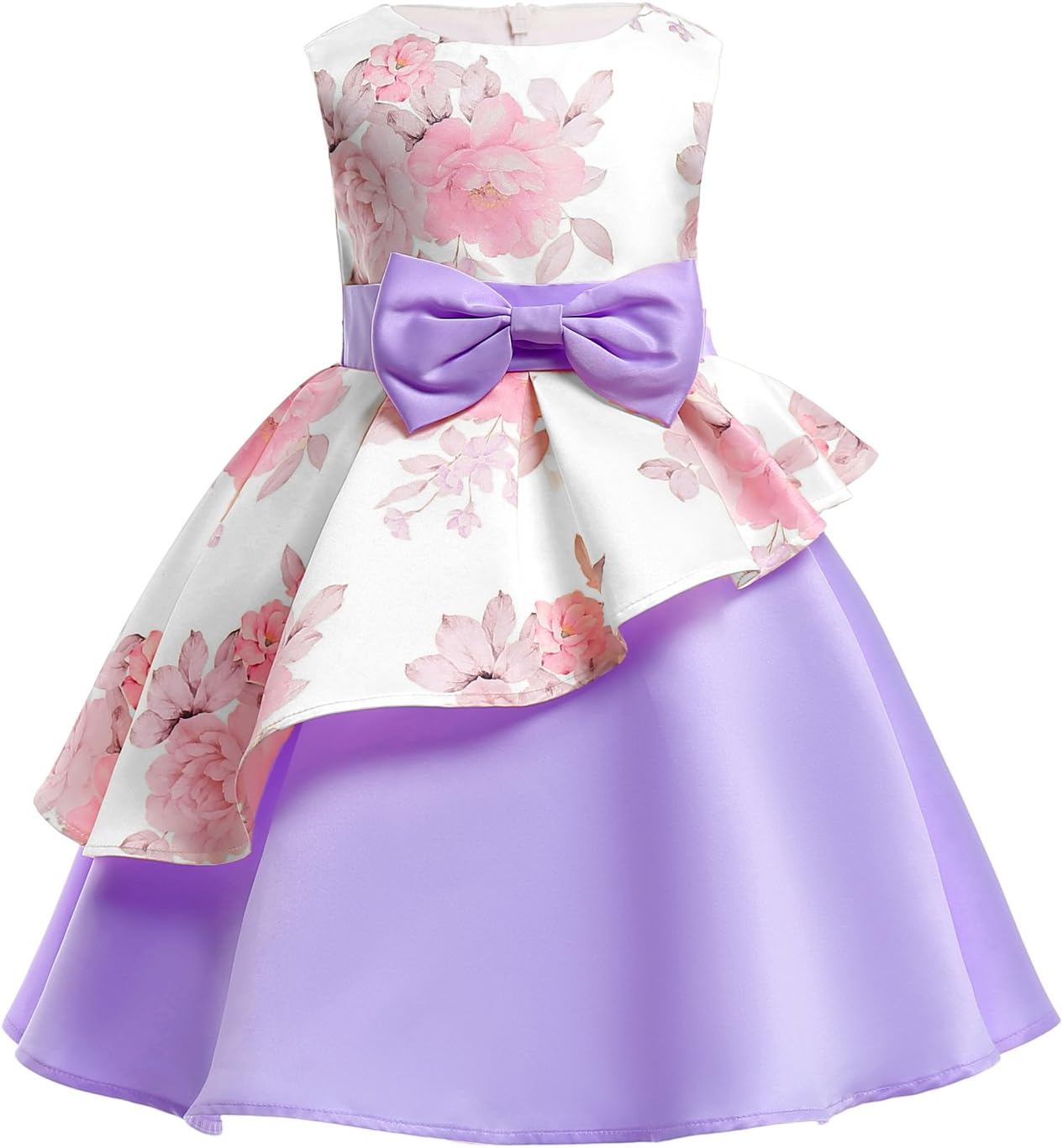 Girl Party Dress Princess Kids Knee Length Sleeveless Halloween Prom Dresses Size 8T(Purple,140)