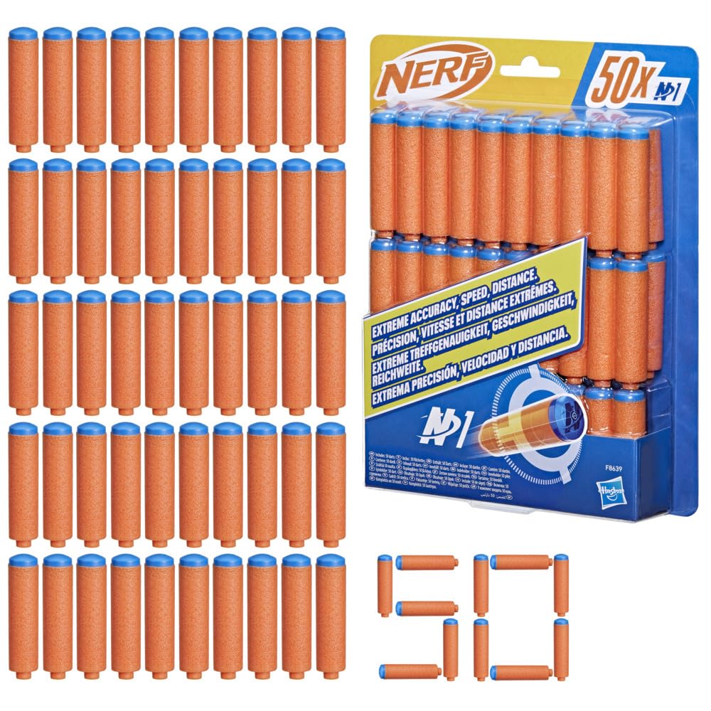 Nerf N Series N1 Darts for Blaster Toys for Kids, 50 Official N1 Foam Darts for Launchers