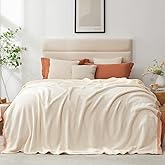 Snuggle Sac Cream Bedding Blankets Queen Size 90x90 inches, Reversible Microfiber Fluffy Fuzzy Soft Throw Cozy Knit Blanket for Women Mothers Birthday Gifts