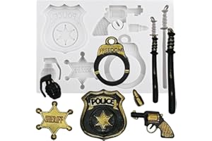 QDMOLDS Policeman Set Fondant Molds Police Badge Sheriff Revolver Gun Bullet Silicone Mold for Cake Decoration Cupcake Topper