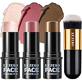 Lezero 3Pcs Contour Stick Makeup Kit, Shades with Highlighter, Blush and Bronzer Stick for Sculpt the Face and All Skin Type, Long Lasting, Smooth, Dewy & Matte Finish, LIGHT MEDIUM
