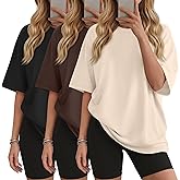 Sweetyweee 3 Pack Women's Oversized Cotton T Shirts | Short Sleeve Workout Tops, Crewneck Loose Fit Basic Tees, Baggy Gym Daily Wear, Fashion Clothes, Casual Business Outfits