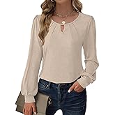 GKBK Womens Long Sleeve Tops Dressy Business Casual Blouses Basic Loose Fit V Neck Work Shirt 2025 Fall Clothes Outfits