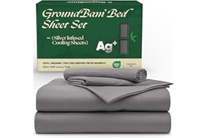 GroundBam Silver Infused Bed Sheets Set, Temperature-Regulating Fabric with Self-Cleaning Technology for 3X Freshness Sleep, Genuine 100% Organic Viscose Derived from Bamboo (Gray, Queen)