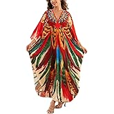 KECVOT Kaftan Dresses for Women Plus Size Batwing Sleeve Caftans Long Bathing Suit Cover Up Maxi Beach Dress Loungewear