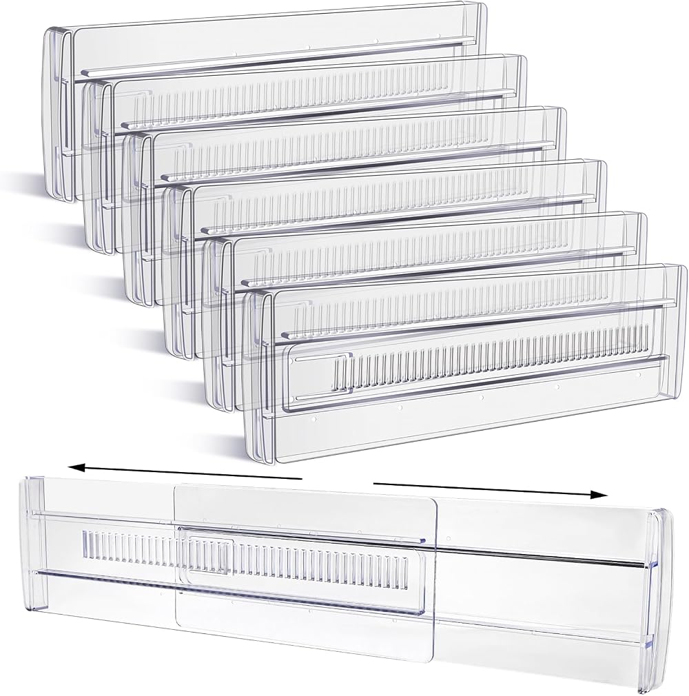 Yafe 6 Pack Adjustable Drawer Dividers 11.8-19.7 in Transparent Plastic