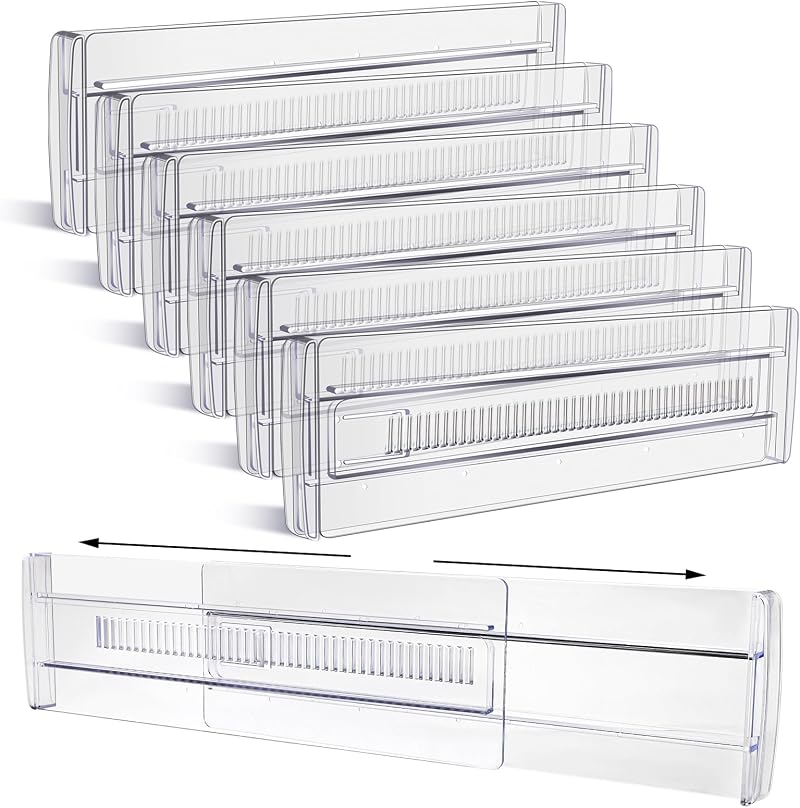 Yafe 6 Pack Adjustable Drawer Dividers 11.8-19.7 in Transparent Plastic